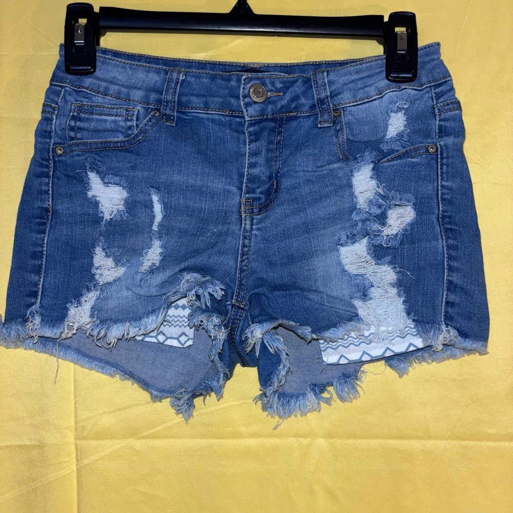 Wax Jean Ripped Blue Denim Shorts